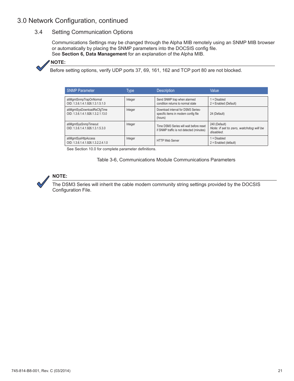 4 setting communication options, 0 network configuration, continued | Alpha Technologies DSM3 for XM2 - Technical Manual User Manual | Page 21 / 95