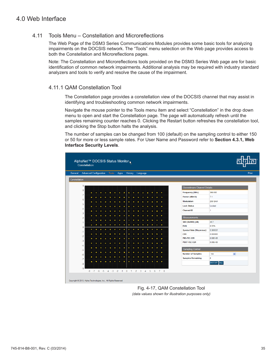 Fig. 4-17, qam constellation tool, 1 qam constellation tool, 0 web interface | Alpha Technologies DSM3 for XM2 - Technical Manual User Manual | Page 35 / 95