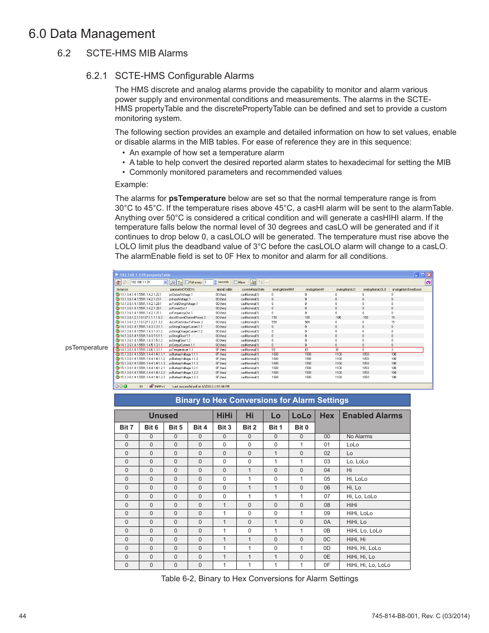 2 scte-hms mib alarms, 1 scte-hms configurable alarms, 0 data management | Alpha Technologies DSM3 for XM2 - Technical Manual User Manual | Page 44 / 95