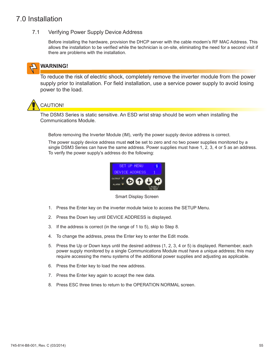 0 installation, 1 verifying power supply device address | Alpha Technologies DSM3 for XM2 - Technical Manual User Manual | Page 55 / 95