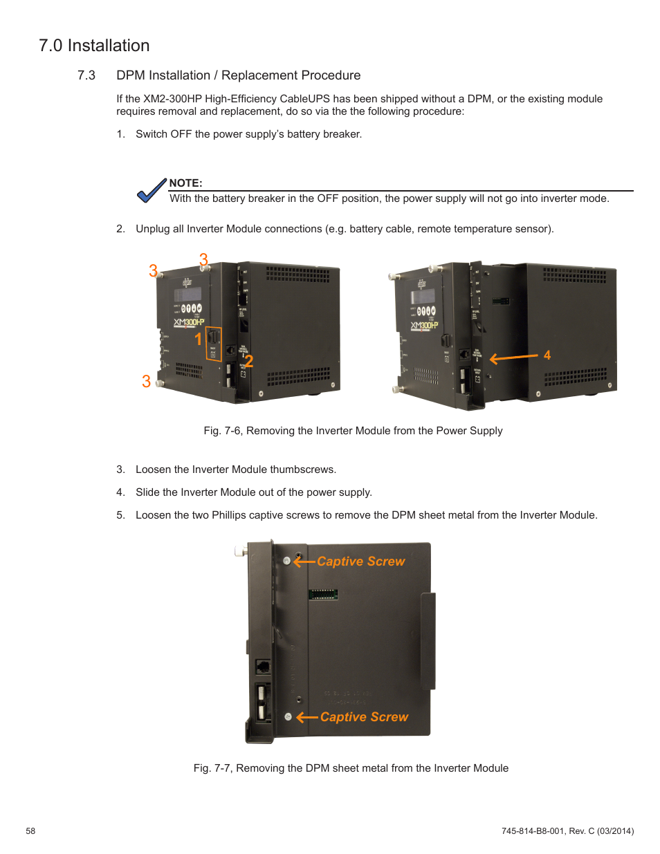 3 dpm installation / replacement procedure, 0 installation | Alpha Technologies DSM3 for XM2 - Technical Manual User Manual | Page 58 / 95