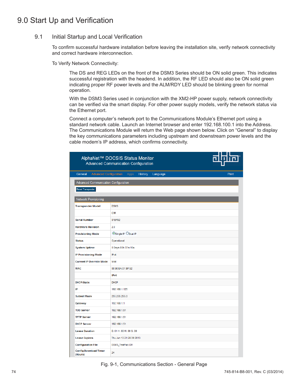 0 start up and verification, 1 initial startup and local verification | Alpha Technologies DSM3 for XM2 - Technical Manual User Manual | Page 74 / 95