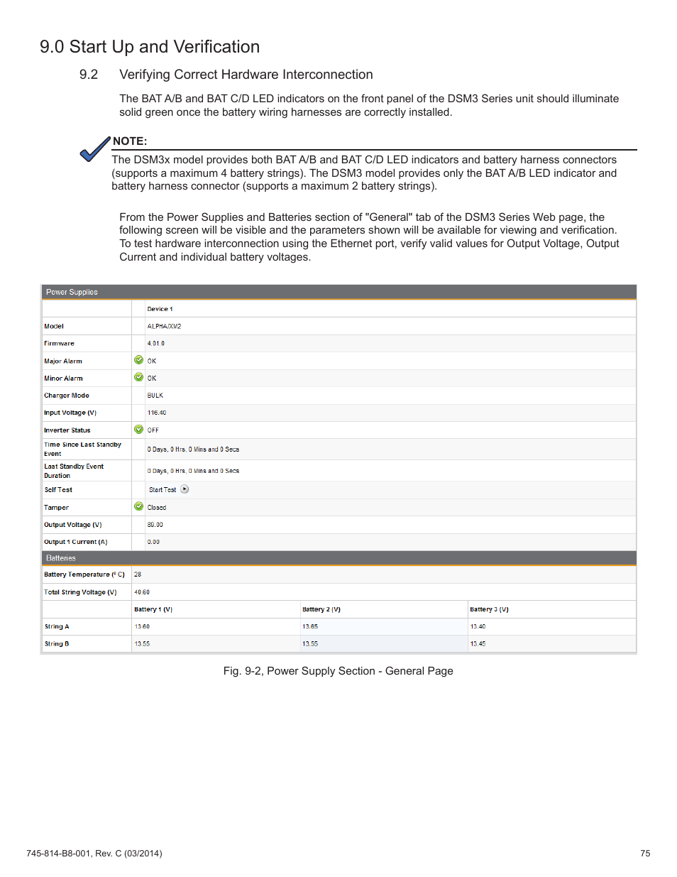 2 verifying correct hardware interconnection, 0 start up and verification | Alpha Technologies DSM3 for XM2 - Technical Manual User Manual | Page 75 / 95