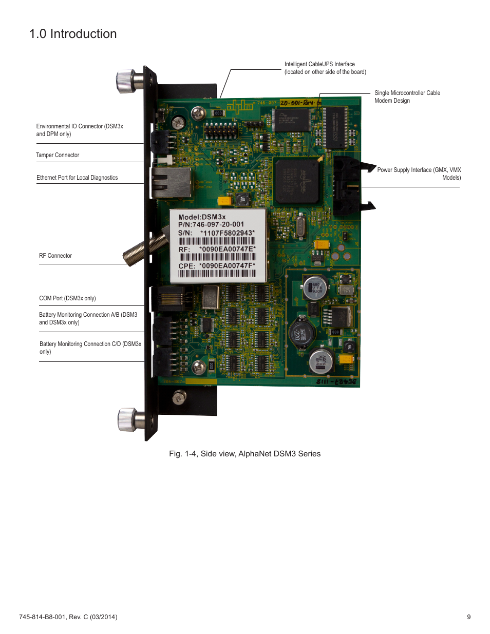 Fig. 1-4, side view, alphanet dsm3 series, 0 introduction | Alpha Technologies DSM3 for XM2 - Technical Manual User Manual | Page 9 / 95