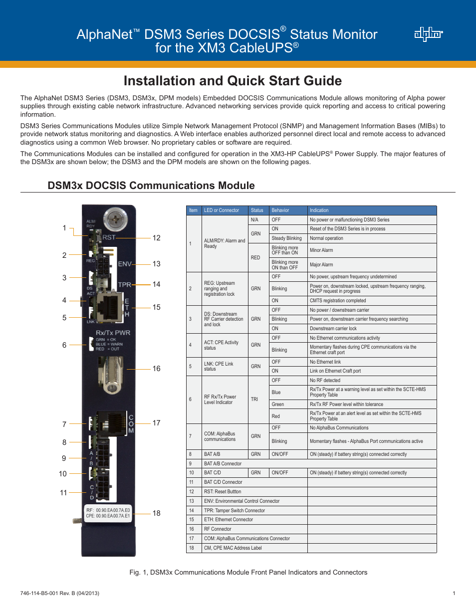 Alpha Technologies DSM3 for XM3 - Quick Start Guide User Manual | 7 pages