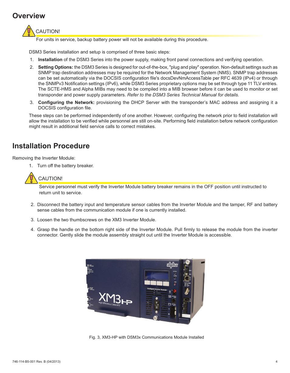 Overview, Installation procedure | Alpha Technologies DSM3 for XM3 - Quick Start Guide User Manual | Page 4 / 7