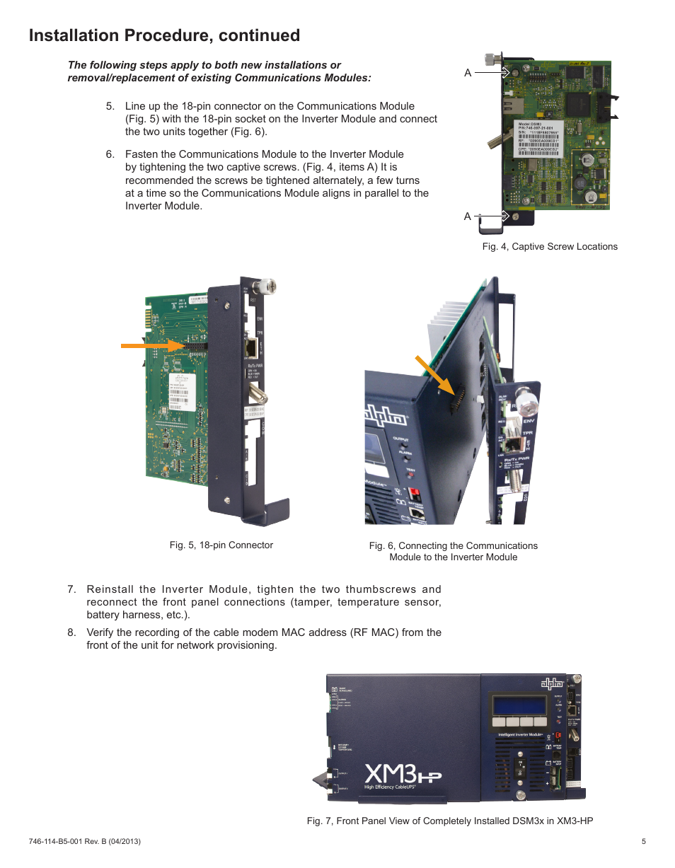 Installation procedure, continued | Alpha Technologies DSM3 for XM3 - Quick Start Guide User Manual | Page 5 / 7