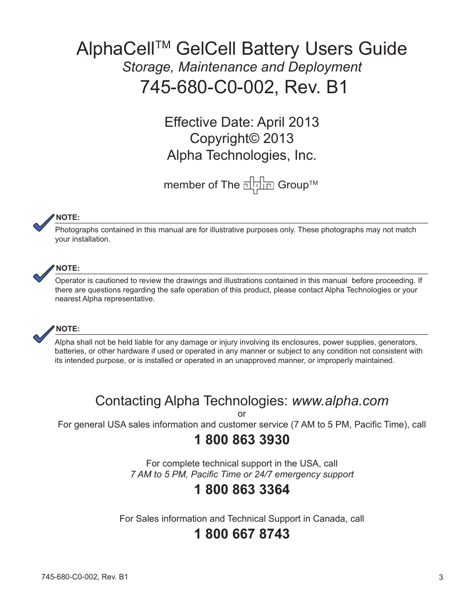 Alphacell, Gelcell battery users guide, Storage, maintenance and deployment | Alpha Technologies AlphaCell GelCell User Manual | Page 3 / 32