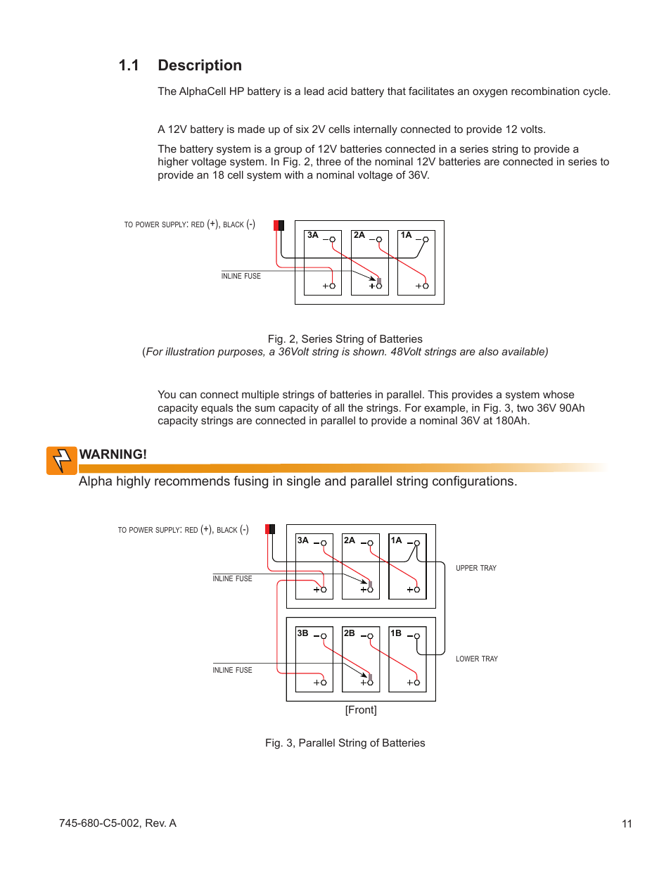 1 description, Warning | Alpha Technologies AlphaCell HP User Manual | Page 11 / 32
