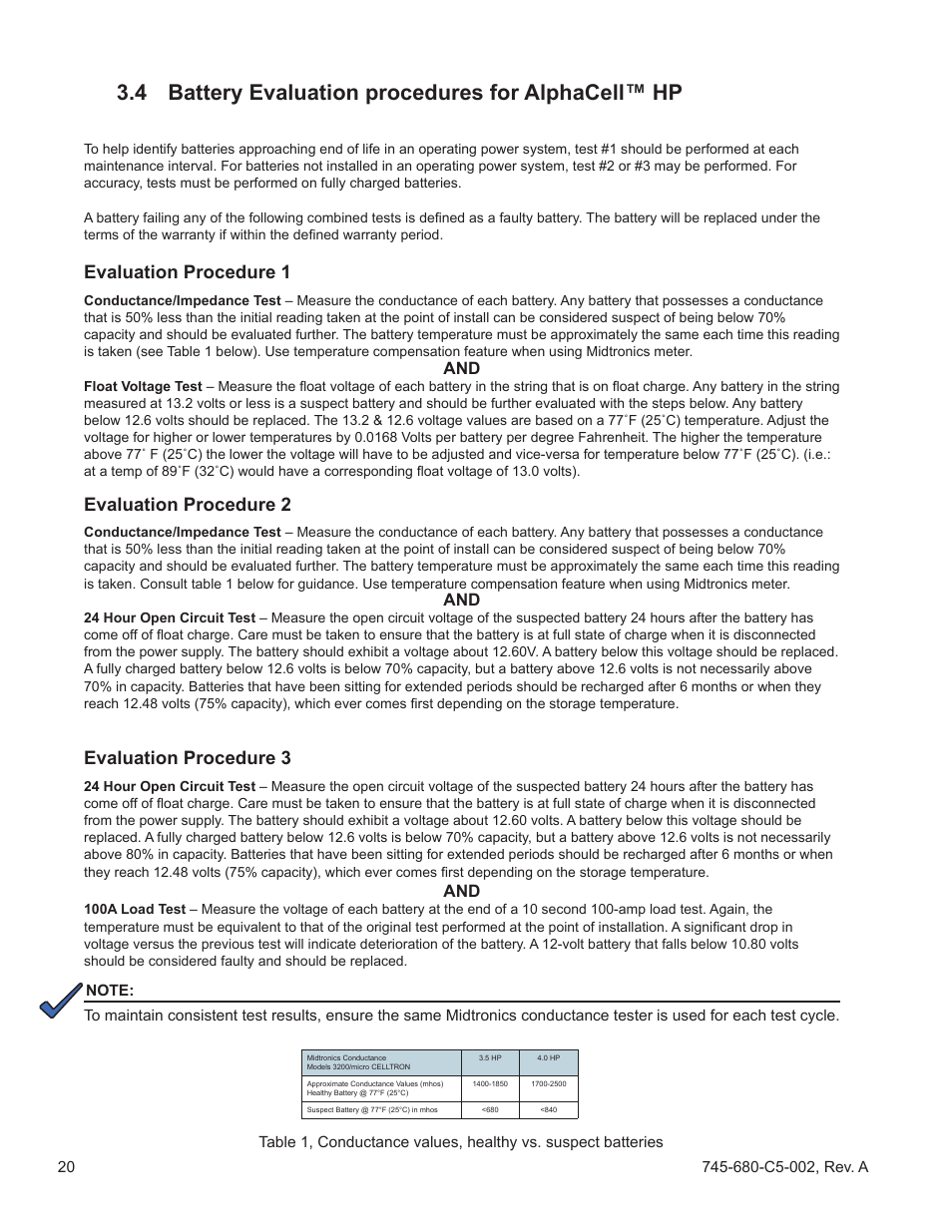 4 battery evaluation procedures for alphacell™ hp, Evaluation procedure 1, Evaluation procedure 2 | Evaluation procedure 3 | Alpha Technologies AlphaCell HP User Manual | Page 20 / 32