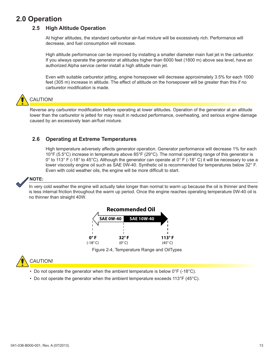 0 operation, Recommended oil | Alpha Technologies AlphaGen ACX2000i 120V - Operator's Manual User Manual | Page 13 / 38