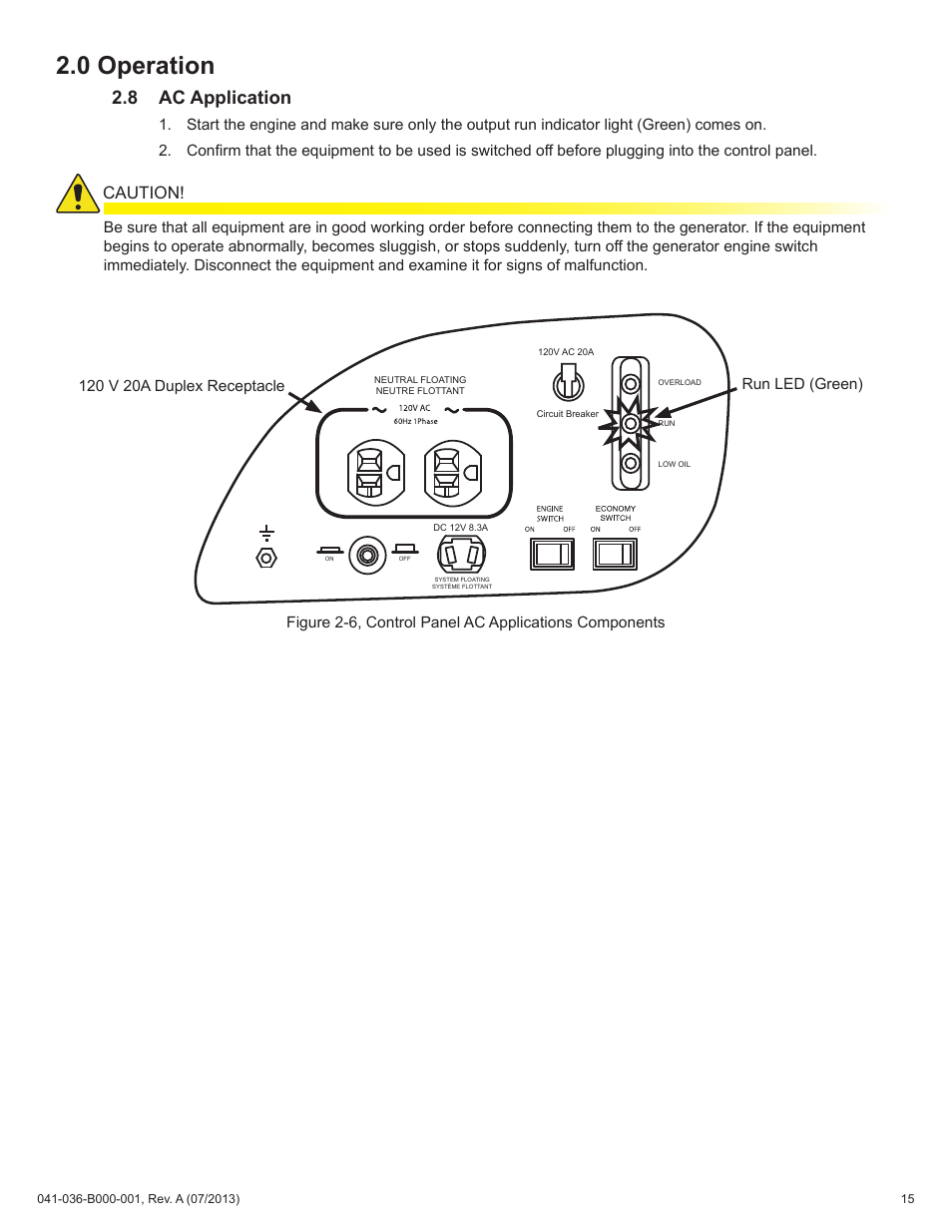 0 operation, 8 ac application, Caution | Alpha Technologies AlphaGen ACX2000i 120V - Operator's Manual User Manual | Page 15 / 38