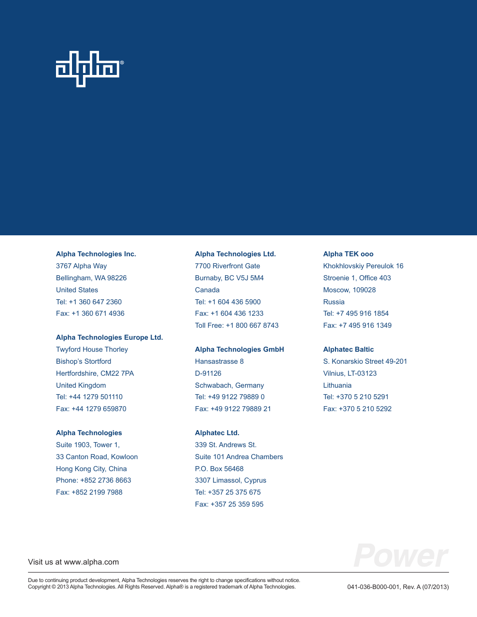 Alpha Technologies AlphaGen ACX2000i 120V - Operator's Manual User Manual | Page 38 / 38