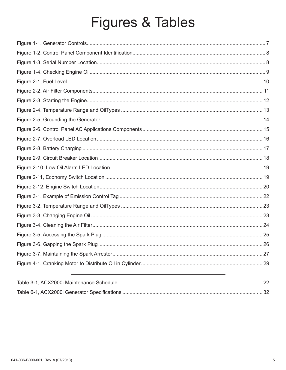 Figures & tables | Alpha Technologies AlphaGen ACX2000i 120V - Operator's Manual User Manual | Page 5 / 38