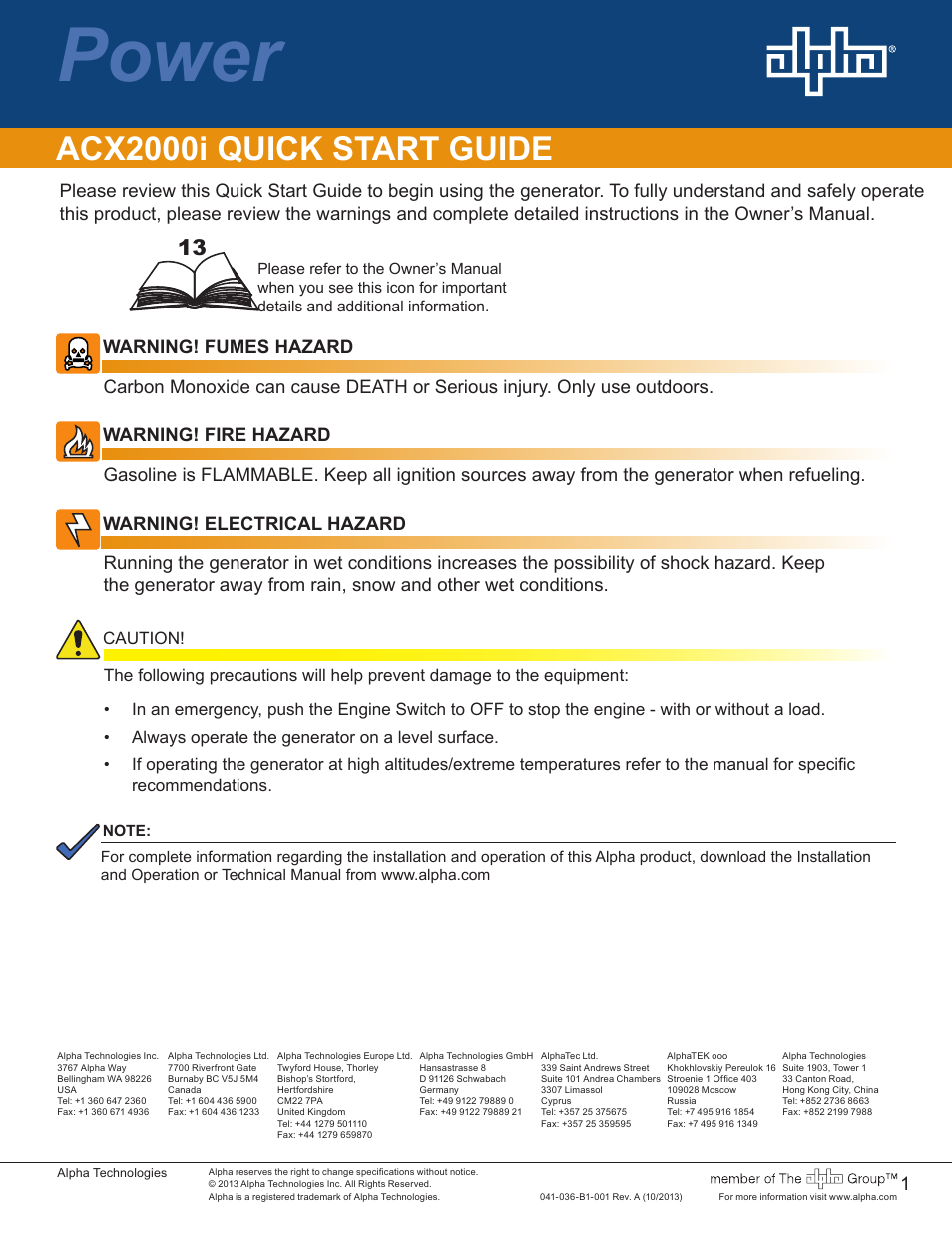 Alpha Technologies AlphaGen ACX2000i 120V - Quick Start Guide User Manual | 4 pages