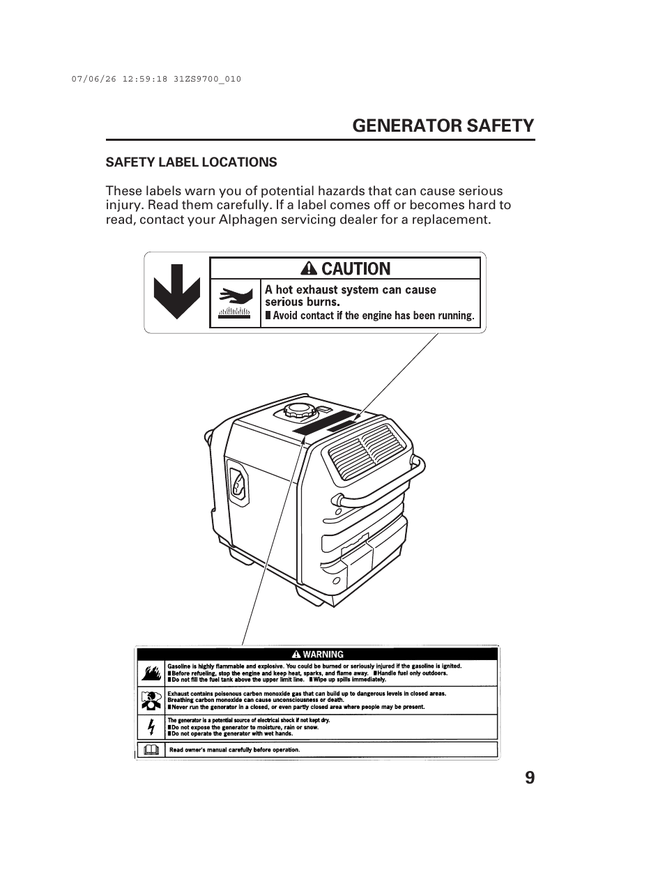 9generator safety | Alpha Technologies AlphaGen DCX3000 Honda User Manual | Page 11 / 76