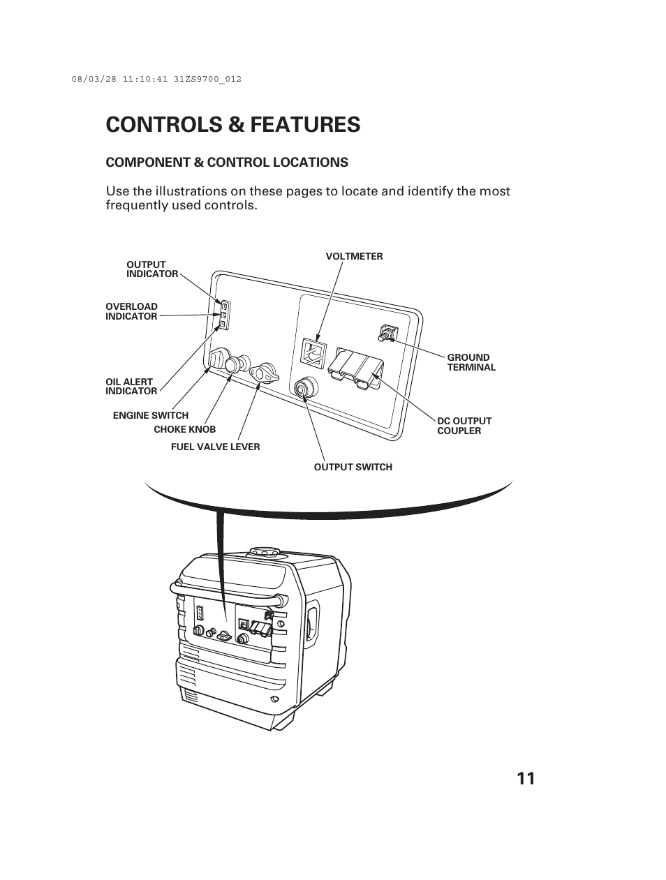 Controls & features | Alpha Technologies AlphaGen DCX3000 Honda User Manual | Page 13 / 76