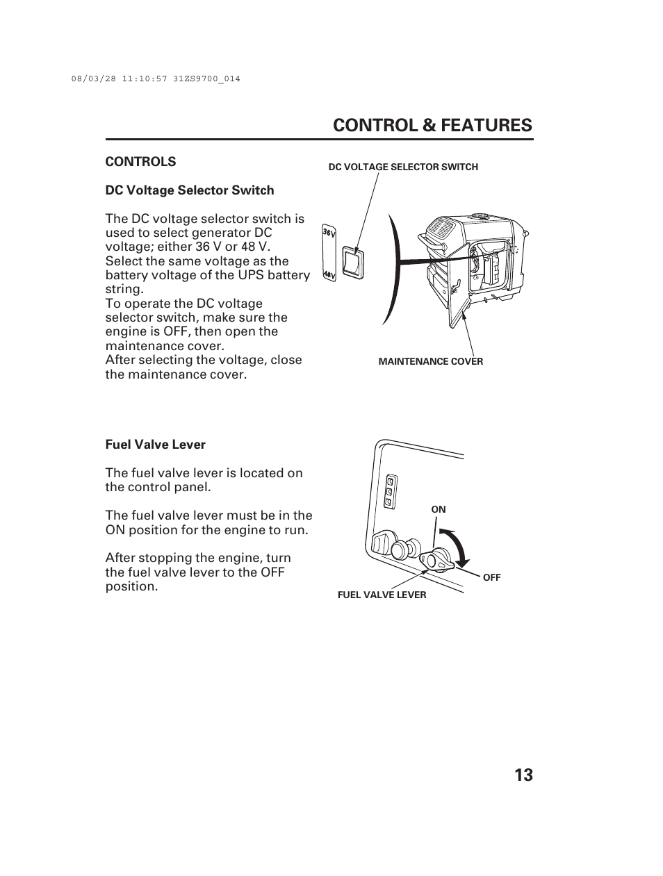 13 control & features | Alpha Technologies AlphaGen DCX3000 Honda User Manual | Page 15 / 76