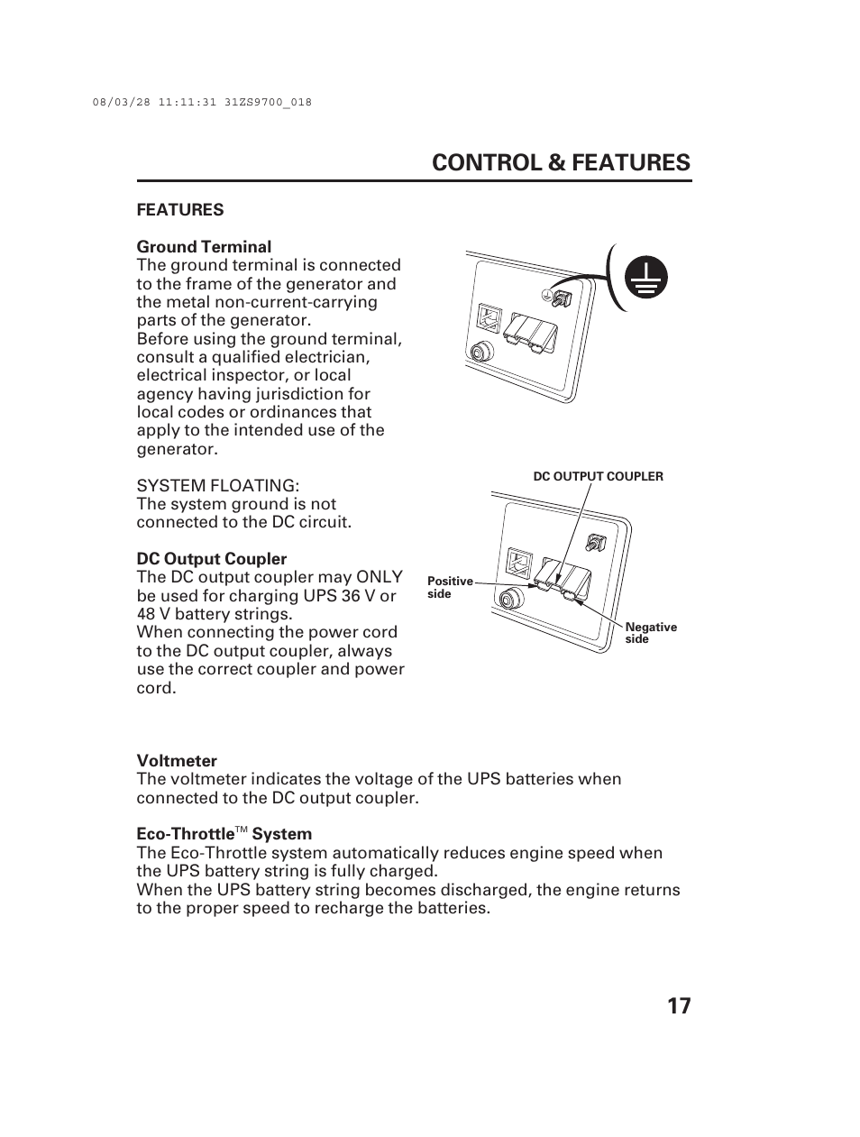 17 control & features | Alpha Technologies AlphaGen DCX3000 Honda User Manual | Page 19 / 76