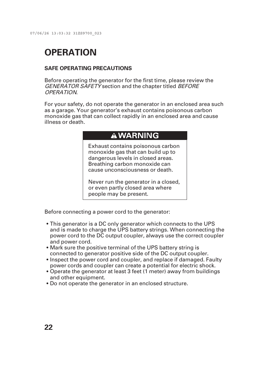Operation | Alpha Technologies AlphaGen DCX3000 Honda User Manual | Page 24 / 76