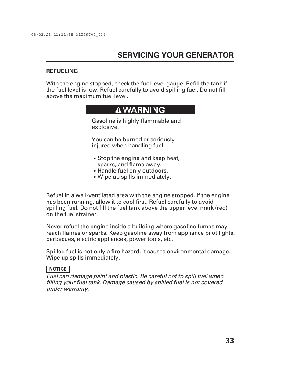 33 servicing your generator | Alpha Technologies AlphaGen DCX3000 Honda User Manual | Page 35 / 76