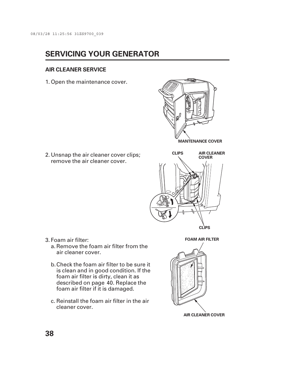 38 servicing your generator | Alpha Technologies AlphaGen DCX3000 Honda User Manual | Page 40 / 76