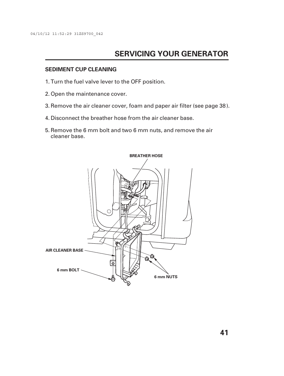 41 servicing your generator | Alpha Technologies AlphaGen DCX3000 Honda User Manual | Page 43 / 76