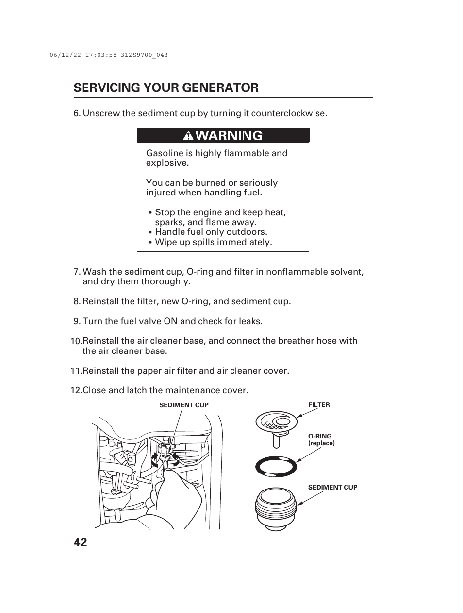 42 servicing your generator | Alpha Technologies AlphaGen DCX3000 Honda User Manual | Page 44 / 76