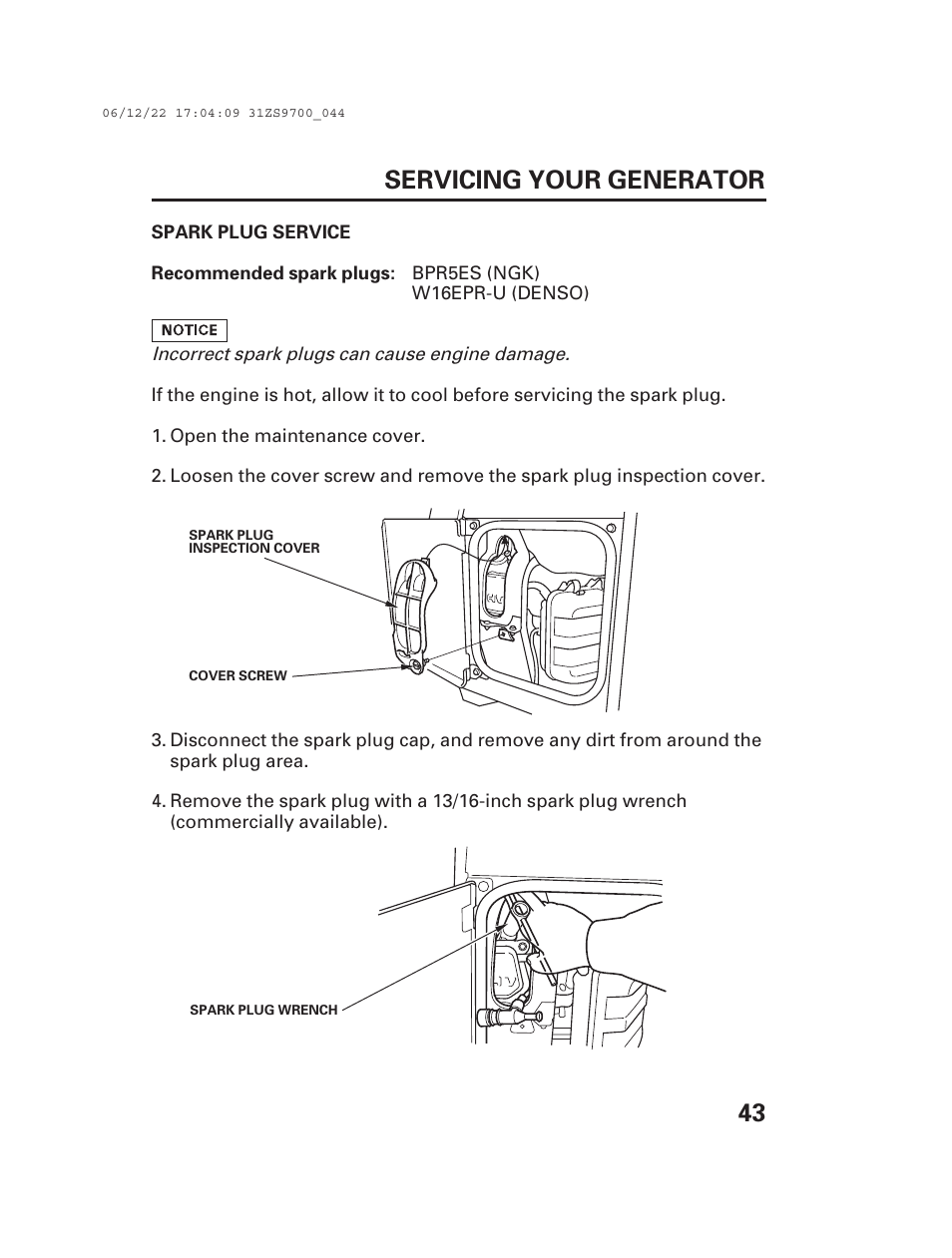 43 servicing your generator | Alpha Technologies AlphaGen DCX3000 Honda User Manual | Page 45 / 76