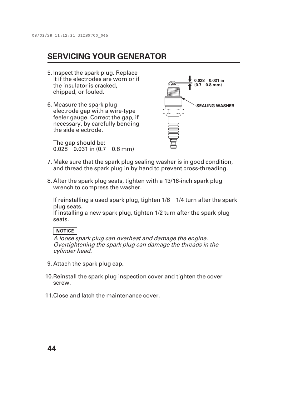 44 servicing your generator | Alpha Technologies AlphaGen DCX3000 Honda User Manual | Page 46 / 76