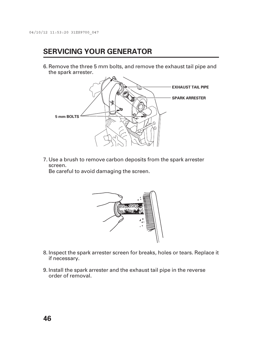 46 servicing your generator | Alpha Technologies AlphaGen DCX3000 Honda User Manual | Page 48 / 76