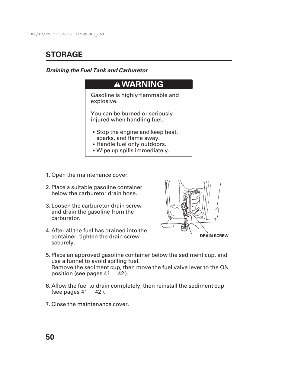 50 storage | Alpha Technologies AlphaGen DCX3000 Honda User Manual | Page 52 / 76