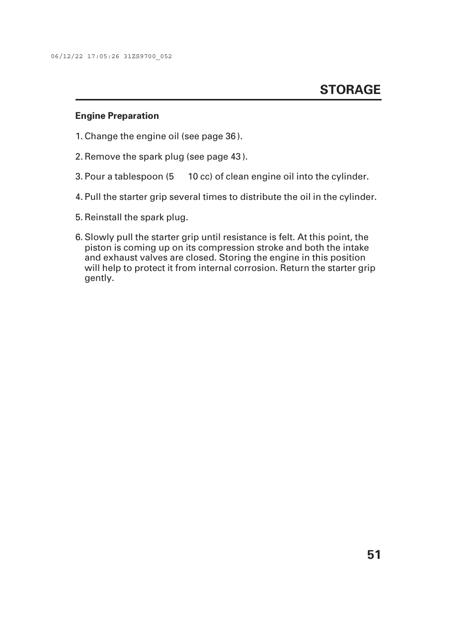 51 storage | Alpha Technologies AlphaGen DCX3000 Honda User Manual | Page 53 / 76