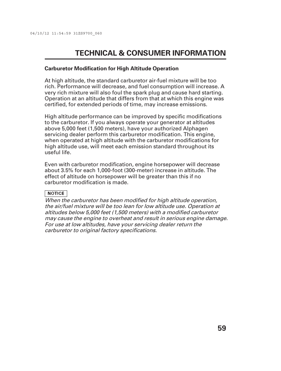 59 technical & consumer information | Alpha Technologies AlphaGen DCX3000 Honda User Manual | Page 61 / 76