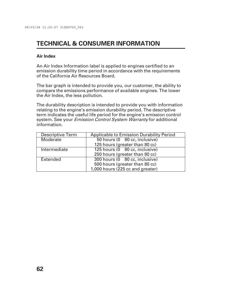 62 technical & consumer information | Alpha Technologies AlphaGen DCX3000 Honda User Manual | Page 64 / 76
