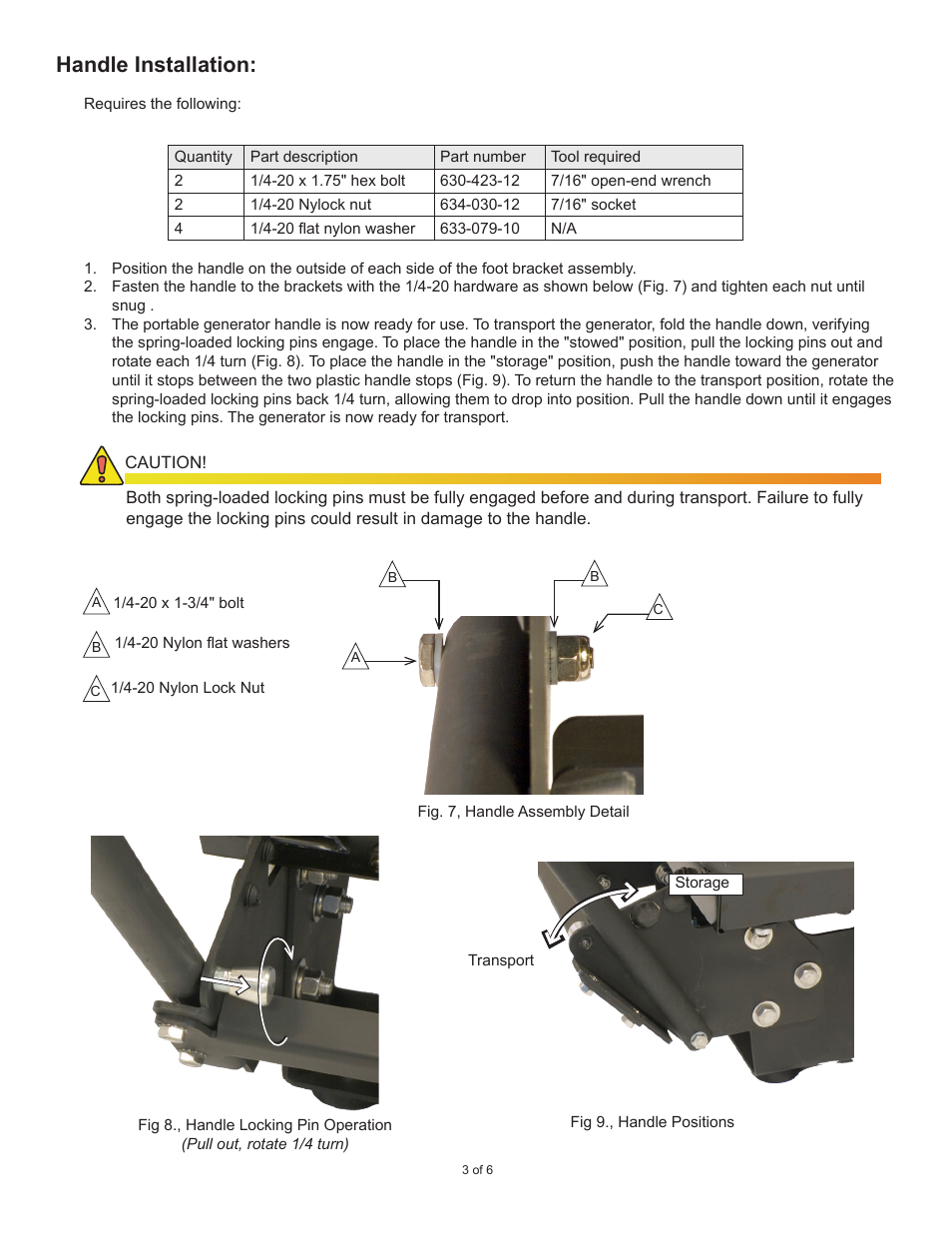 Handle installation | Alpha Technologies Portable Generator Wheel Kit and Handle Assembly User Manual | Page 3 / 6