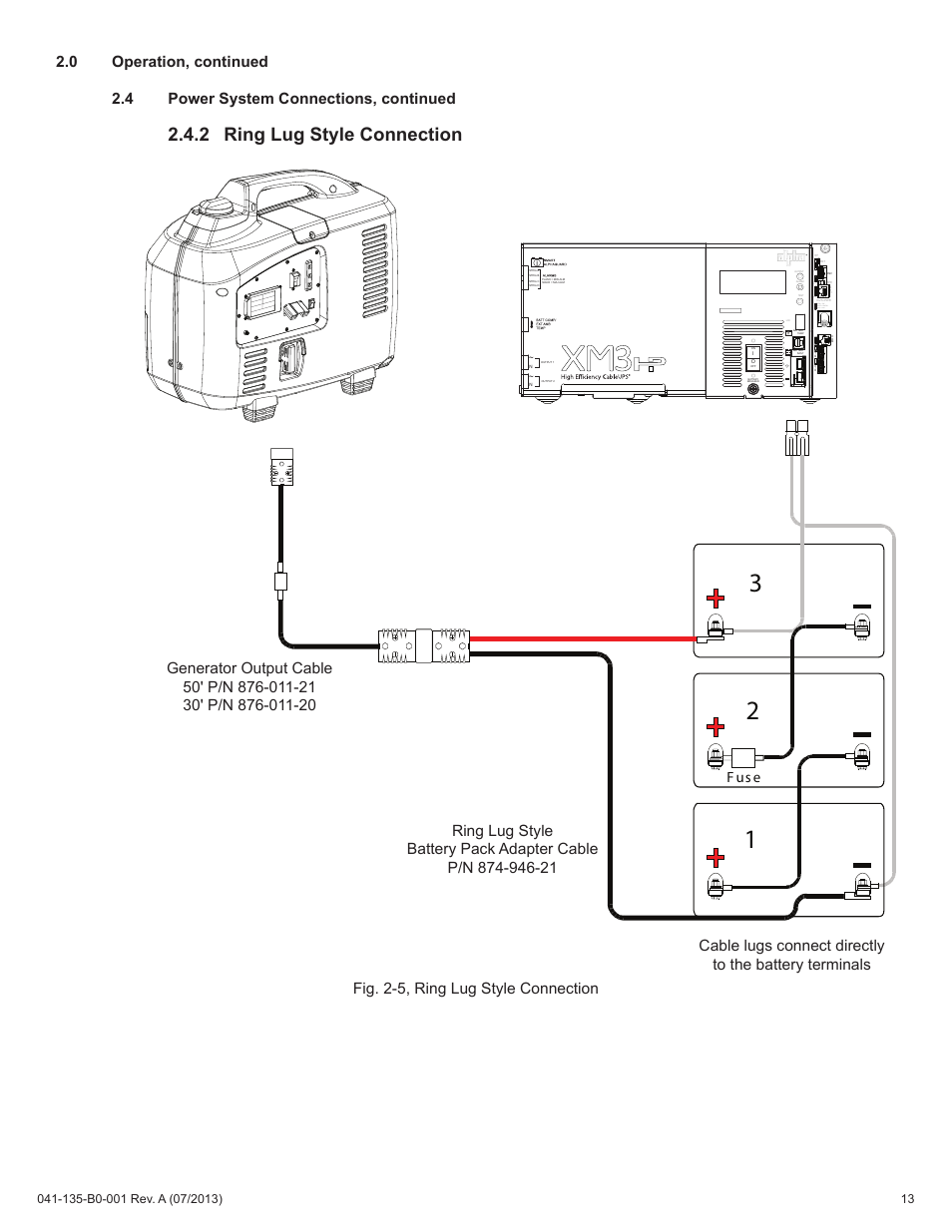 2 ring lug style connection, 0 operation, continued, F us e alm/ rdy | Reg ds act lnk blue = warn red = out grn = ok | Alpha Technologies AlphaGen DCX2000 - Operator's Manual User Manual | Page 13 / 31