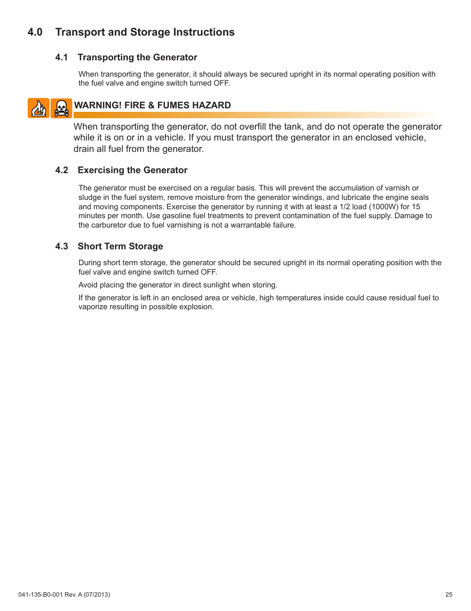 0 transport and storage instructions | Alpha Technologies AlphaGen DCX2000 - Operator's Manual User Manual | Page 25 / 31