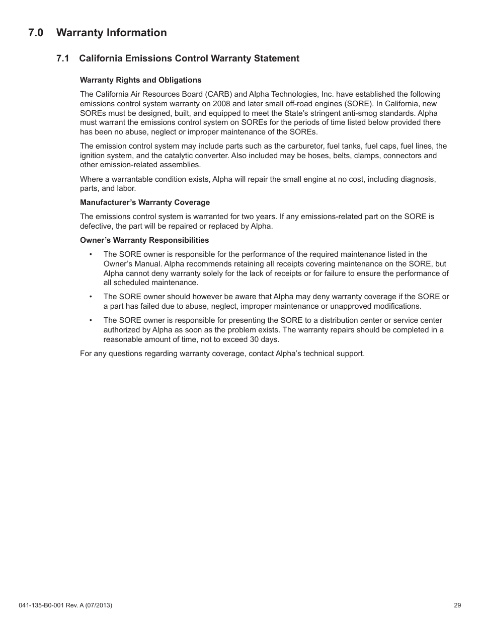 0 warranty information | Alpha Technologies AlphaGen DCX2000 - Operator's Manual User Manual | Page 29 / 31