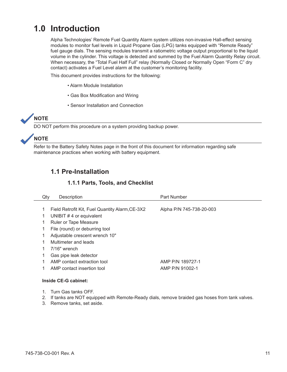 0 introduction, 1 pre-installation | Alpha Technologies CE3G User Manual | Page 11 / 22