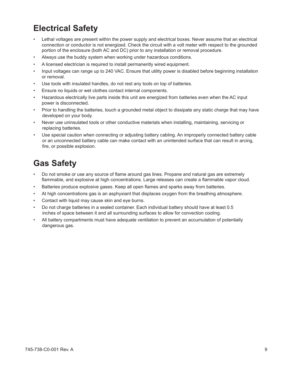 Electrical safety, Gas safety | Alpha Technologies CE3G User Manual | Page 9 / 22