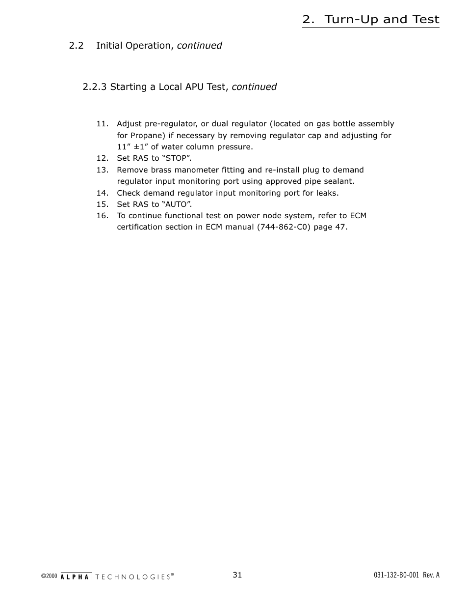 Turn-up and test | Alpha Technologies AlphaGen 5.0kW Auxiliary Power Unit User Manual | Page 31 / 88