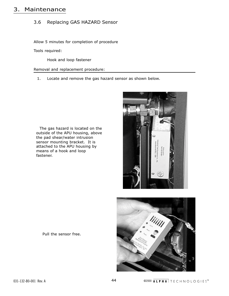 6 replacing gas hazard sensor, Maintenance | Alpha Technologies AlphaGen 5.0kW Auxiliary Power Unit User Manual | Page 44 / 88