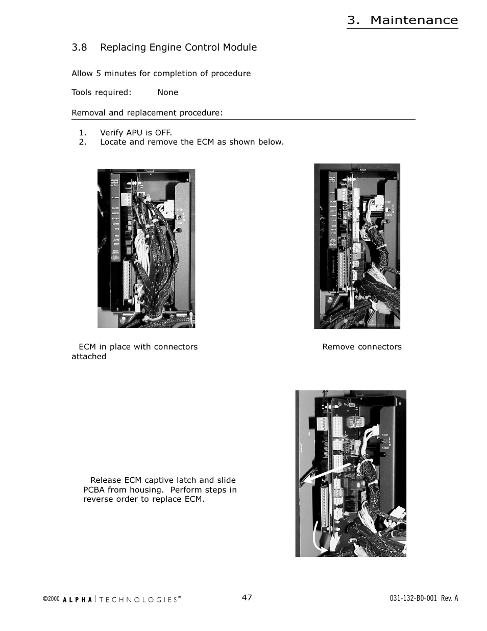 8 replacing engine control module, Maintenance | Alpha Technologies AlphaGen 5.0kW Auxiliary Power Unit User Manual | Page 47 / 88