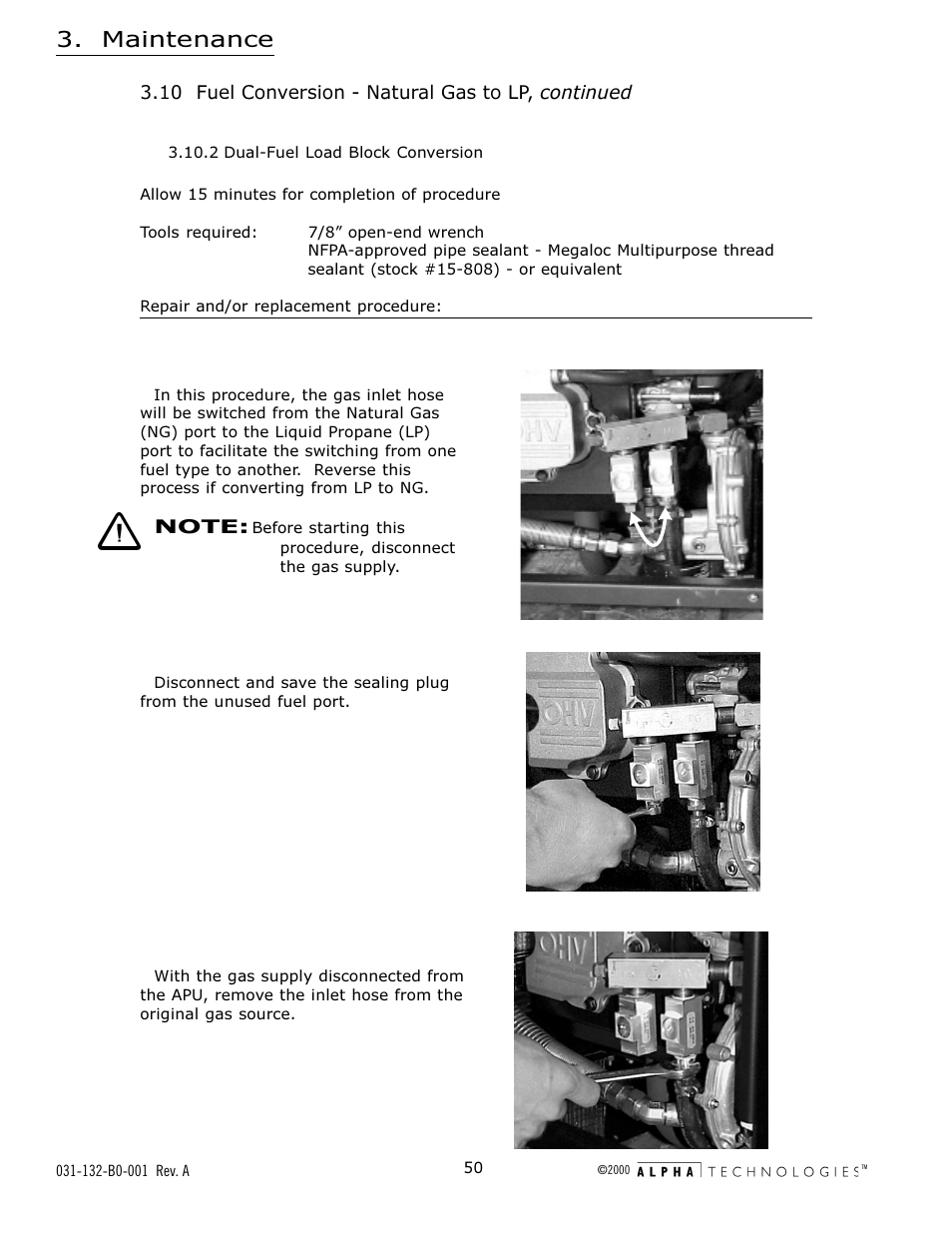 2 dual-fuel load block conversion, Maintenance | Alpha Technologies AlphaGen 5.0kW Auxiliary Power Unit User Manual | Page 50 / 88