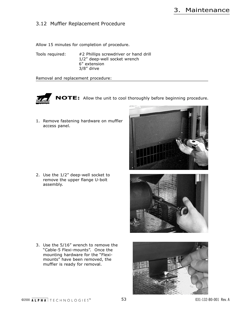 12 muffler replacement procedure, Maintenance | Alpha Technologies AlphaGen 5.0kW Auxiliary Power Unit User Manual | Page 53 / 88