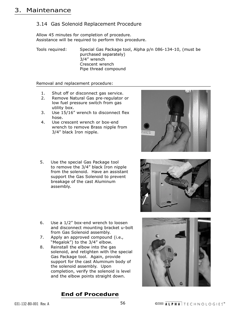 14 gas solenoid replacement procedure, Maintenance | Alpha Technologies AlphaGen 5.0kW Auxiliary Power Unit User Manual | Page 56 / 88