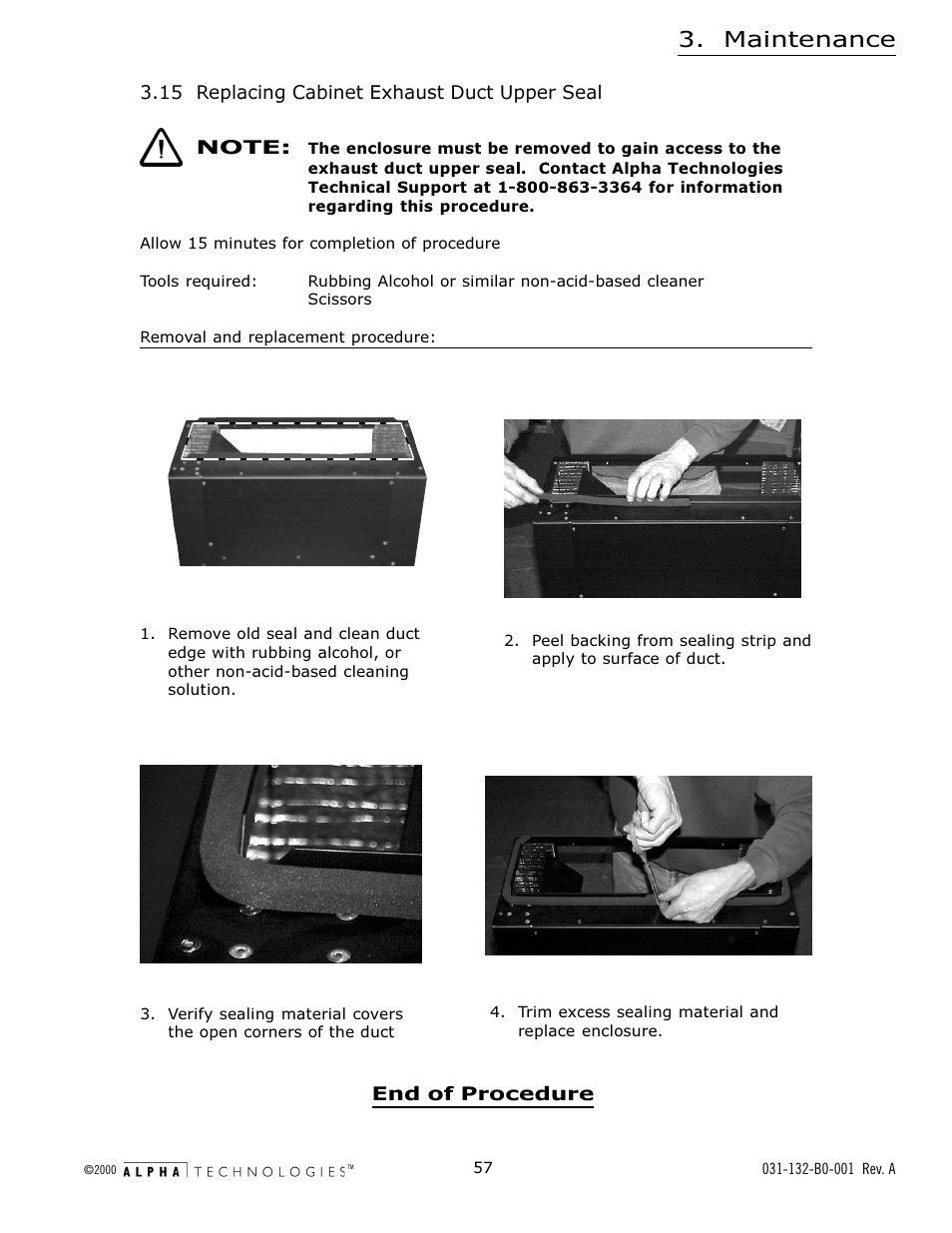 15 replacing cabinet exhaust duct upper seal, Maintenance | Alpha Technologies AlphaGen 5.0kW Auxiliary Power Unit User Manual | Page 57 / 88