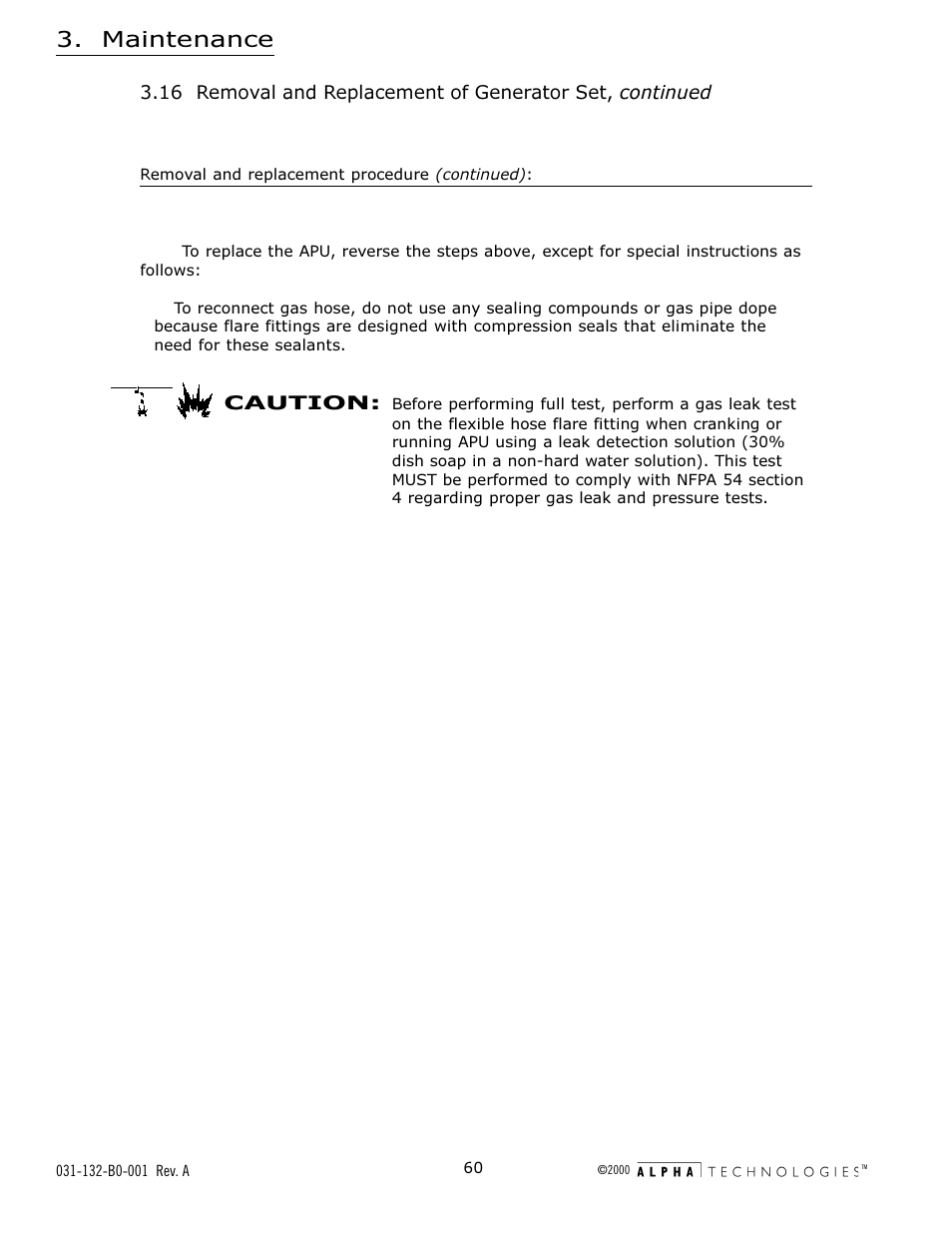 Maintenance | Alpha Technologies AlphaGen 5.0kW Auxiliary Power Unit User Manual | Page 60 / 88