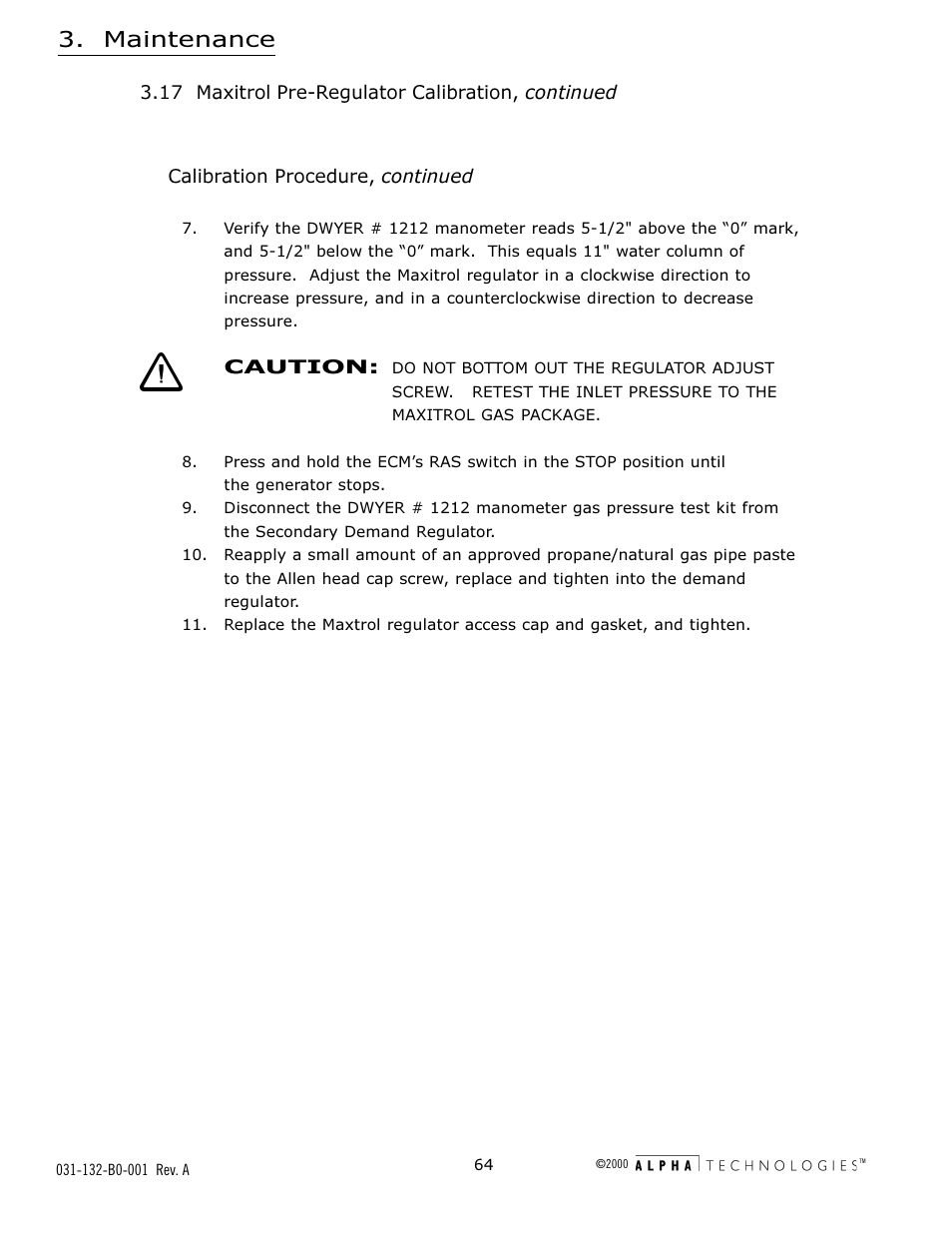 Maintenance | Alpha Technologies AlphaGen 5.0kW Auxiliary Power Unit User Manual | Page 64 / 88